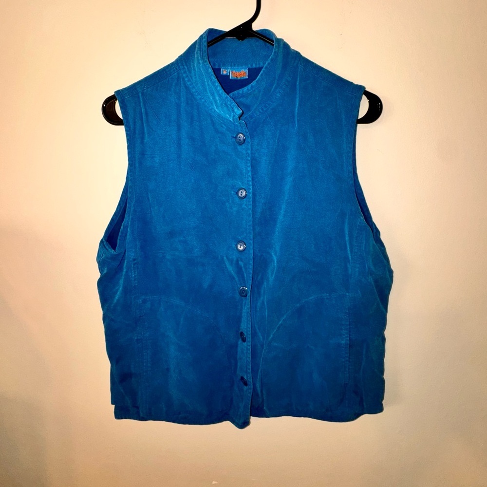 Vintage Tianello Vibrant Blue Button-Up Tencel/Rayon Vest